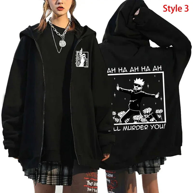 Veste Jujutsu Kaisen Gojo Satoru - Zip Hoodie Anime Harajuku Streetwear