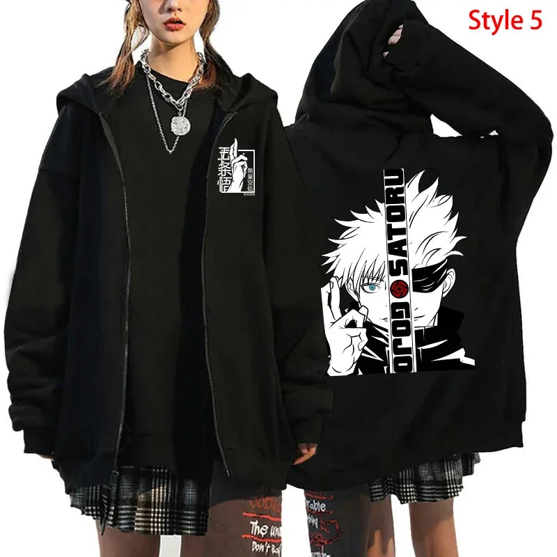 Veste Jujutsu Kaisen Gojo Satoru - Zip Hoodie Anime Harajuku Streetwear