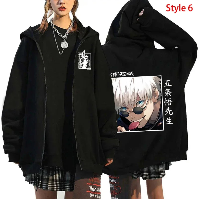 Veste Jujutsu Kaisen Gojo Satoru - Zip Hoodie Anime Harajuku Streetwear